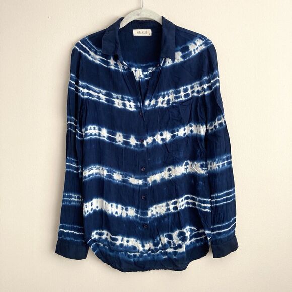Bella Dahl Anthropologie Womens Blouse Blue Tie Dye Button Down Size Small - Picture 1 of 8